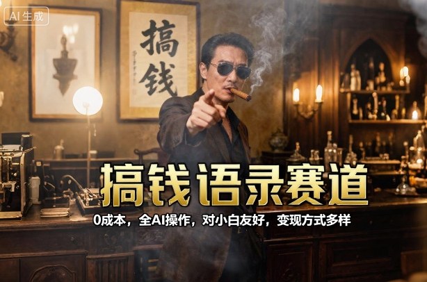搞钱语录赛道，0成本，全AI操作，对小白友好，变现方式多样-赚金金-技能学习分享
