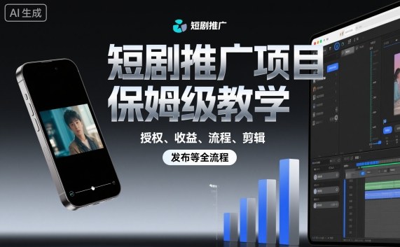 短剧推广项目保姆级教学，授权、收益、流程、剪辑，发布等全流程-赚金金-技能学习分享