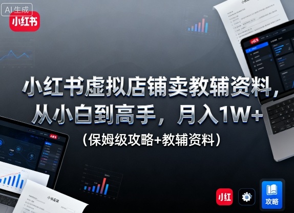 小红书虚拟店铺卖教辅资料，从小白到高手，月入1W+（保姆级攻略+教辅资料）-赚金金-技能学习分享