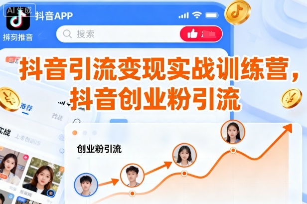 抖音引流变现实战训练营，抖音创业粉引流-赚金金-技能学习分享
