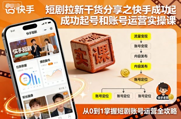短剧拉新干货分享之快手成功起号和账号运营实操课-赚金金-技能学习分享
