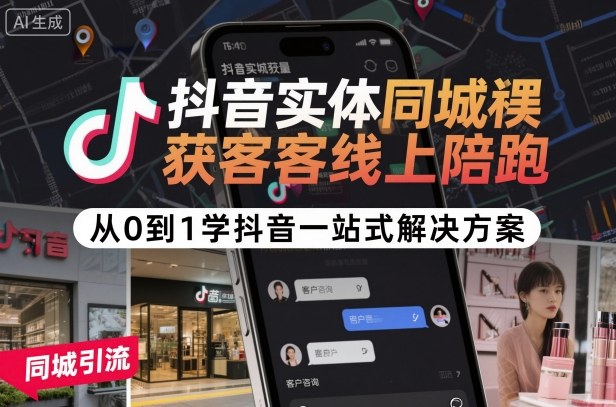 抖音实体同城获客线上陪跑，从0到1学抖音一站式解决方案-赚金金-技能学习分享