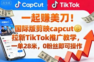一起賺美刀!国际版剪映capcut拉新TikTok推广教学,一单28米,0粉丝即可操作(附推广入口和教学)-赚金金-技能学习分享