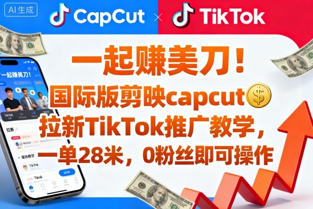 一起賺美刀！国际版剪映capcut拉新TikTok推广教学，一单28米，0粉丝即可操作（附推广入口和教学）-赚金金-技能学习分享