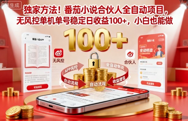 独家方法！番茄小说合伙人全自动挂G项目，无风控单机单号稳定日收益100+，小白也能做【揭秘】-赚金金-技能学习分享