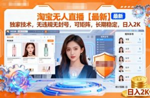 淘宝无人直播【最新】,独家技术,无违规无封号,可矩阵,长期稳定,日入2K【揭秘】-赚金金-技能学习分享