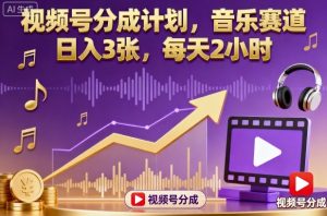 视频号分成计划，音乐赛道，日入3张，每天2小时-赚金金-技能学习分享