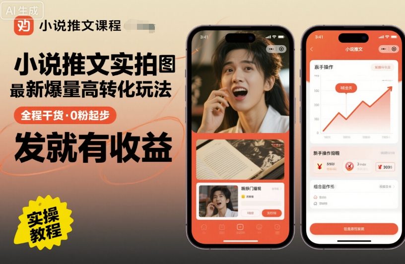 小说推文实拍双图文最新爆量高转化玩法，全程干货，0粉起步，发就有收益-赚金金-技能学习分享