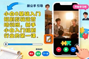 小白0基础入门短剧剪辑运营培训班，新手小白入门短剧行业的第一课-赚金金-技能学习分享