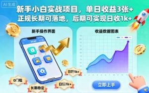 新手小白实战项目,单日收益3张+,正规长期可落地,后期可实现日收1k+【揭秘】-赚金金-技能学习分享