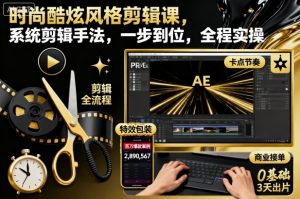 时尚酷炫风格剪辑课,系统剪辑手法,一步到位,全程实操-赚金金-技能学习分享