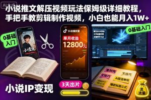 小说推文解压视频玩法保姆级详细教程,手把手教剪辑制作视频,小白也能月入1W+-赚金金-技能学习分享