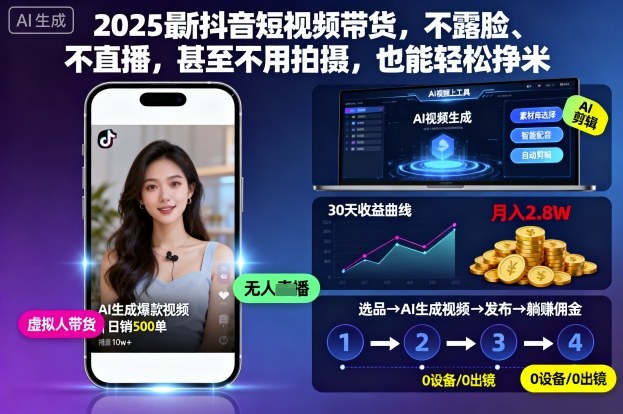 2025最新抖音短视频带货，不露脸、不直播，甚至不用拍摄，也能轻松挣米-赚金金-技能学习分享