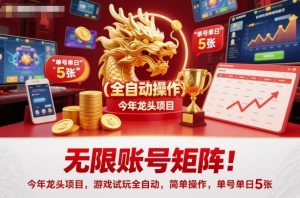 无限账号矩阵!今年龙头项目,游戏试玩全自动,简单操作,单号单日5张【揭秘】-赚金金-技能学习分享