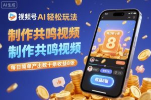 视频号AI轻松玩法，制作共鸣视频，每日简单产出数十条收益8张-赚金金-技能学习分享