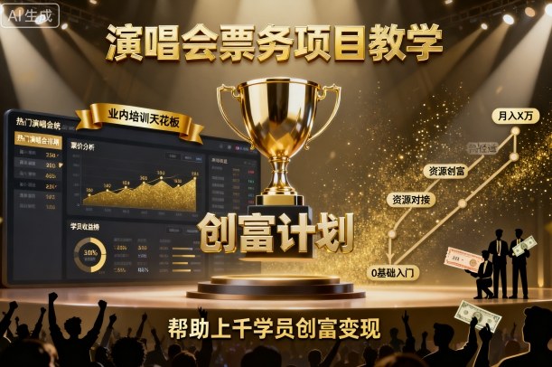 演唱会票务项目教学，业内培训天花板，帮助上千学员创富变现-赚金金-技能学习分享