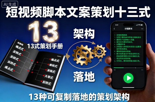 短视频脚本文案策划十三式，13种可复制落地的策划架构-赚金金-技能学习分享