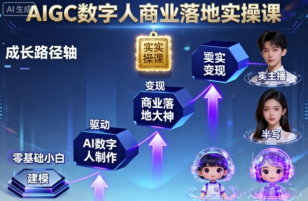 AIGC数字人商业落地实操课，从零基础小白到AI数字人大神-赚金金-技能学习分享