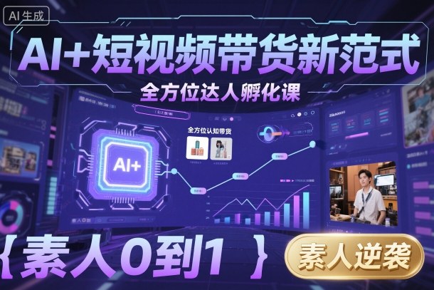 AI+短视频带货新范式全方位达人孵化课，素人也可以从0到1，全方位认知短视频带货-赚金金-技能学习分享