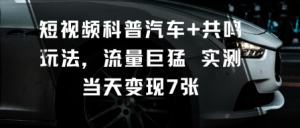 短视频科普汽车+共鸣玩法,流量巨猛实测当天变现7张-赚金金-技能学习分享