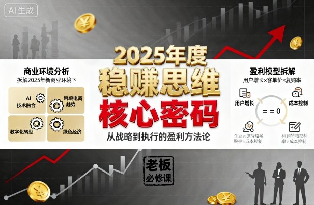 2025年度稳賺思维老板创业营，拆解2025年新商业环境下，企业实现持续盈利的核心密码-赚金金-技能学习分享