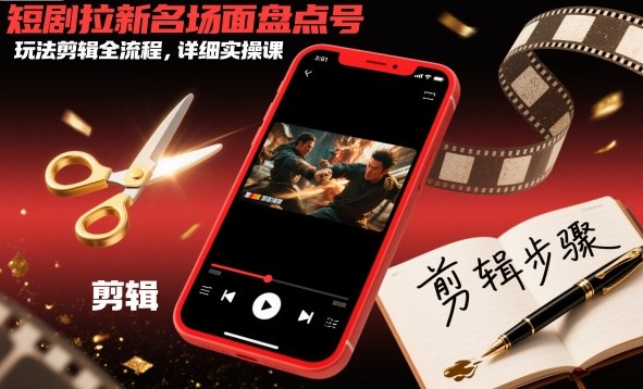 短剧拉新名场面盘点号玩法剪辑全流程，详细实操课-赚金金-技能学习分享