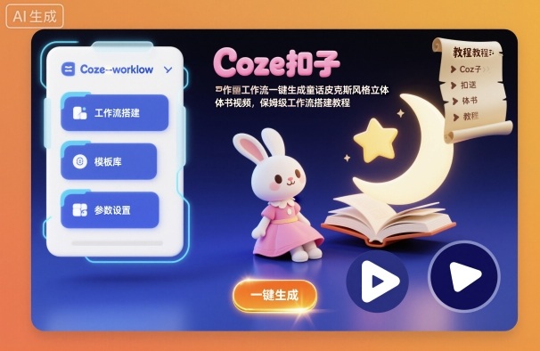 Coze扣子工作流一键生成童话皮克斯风格立体书视频，保姆级工作流搭建教程-赚金金-技能学习分享