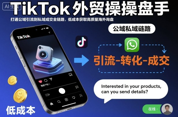 TikTok外贸操盘手，打通公域引流到私域成交全链路，低成本获取高质量海外询盘-赚金金-技能学习分享