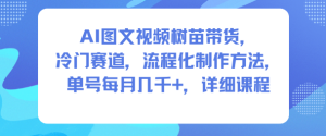 AI图文视频树苗带货，冷门赛道，流程化制作方法，单号每月几K，详细课程-赚金金-技能学习分享