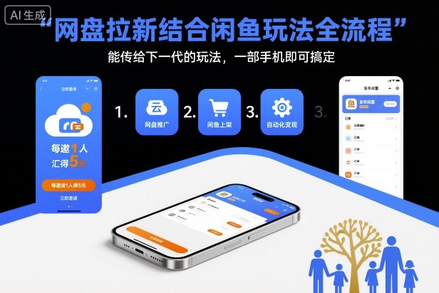 网盘拉新结合闲鱼玩法全流程，能传给下一代的玩法，一部手机即可搞定（附入口渠道以及实操教程）-赚金金-技能学习分享