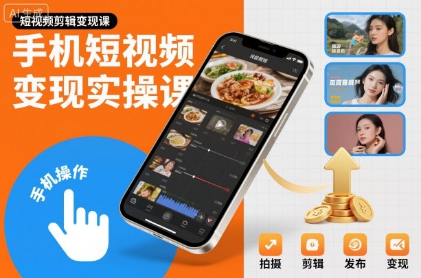 手机短视频变现实操课，短视频剪辑变现课-赚金金-技能学习分享