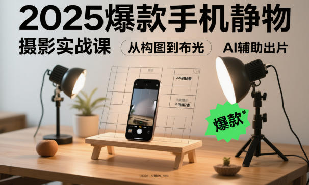 2025爆款手机静物摄影实战课，从构图到布光，不用贵设备，AI辅助出片-赚金金-技能学习分享