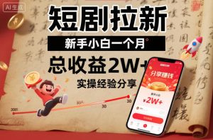 短剧拉新新手小白一个月总收益2W+实操经验分享-赚金金-技能学习分享