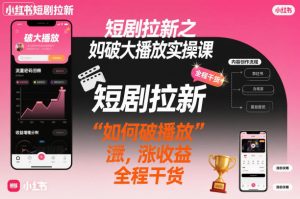 短剧拉新之小红书如何破大播放实操课，如何破播放，涨收益，全程干货-赚金金-技能学习分享
