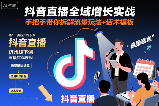 抖音直播全域增长实战第155期杭州线下课，手把手带你拆解流量玩法+话术模板-赚金金-技能学习分享
