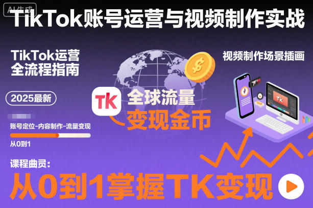 2025最新TikTok账号运营与视频制作实战全流程，从0到1掌握TK变现（含11月最新TK搬运技术）-赚金金-技能学习分享