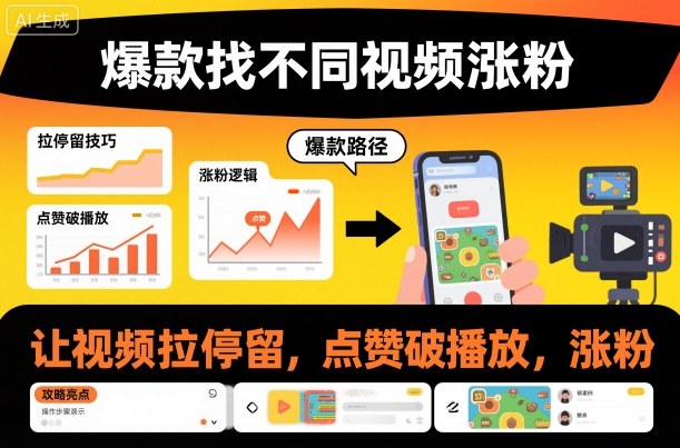 爆款找不同视频涨粉，让视频拉停留，实现点赞，破播放，涨粉-赚金金-技能学习分享