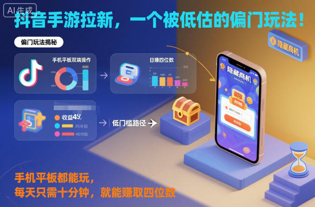 抖音手游拉新，一个被低估的偏门玩法！手机平板都能玩，每天只需十分钟，就能賺取四位数【揭秘】-赚金金-技能学习分享