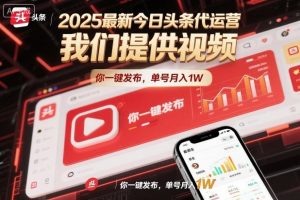 2025最新今日头条代运营，我们提供视频，你一键发布，单号月入1W【揭秘】-赚金金-技能学习分享