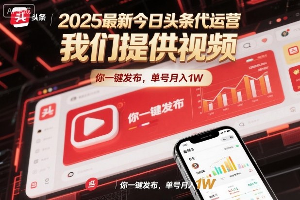 2025最新今日头条代运营，我们提供视频，你一键发布，单号月入1W【揭秘】-赚金金-技能学习分享
