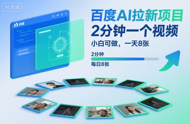 百度AI拉新项目，2分钟一个视频，小白可做，一天8张【附案例+保姆级教程】-赚金金-技能学习分享