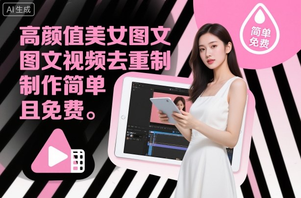 高颜值美女图文视频去重制作教学，制作简单且免费-赚金金-技能学习分享