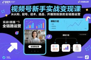 视频号新手实战变现课，从认知、起号、话术、选品、开播到投放的全链路运营-赚金金-技能学习分享