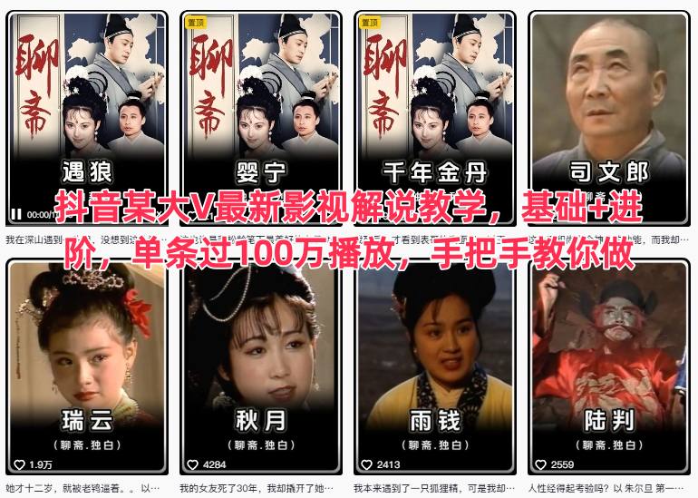 抖音某大V最新影视解说教学，基础+进阶，单条过100万播放，手把手教你做-赚金金-技能学习分享