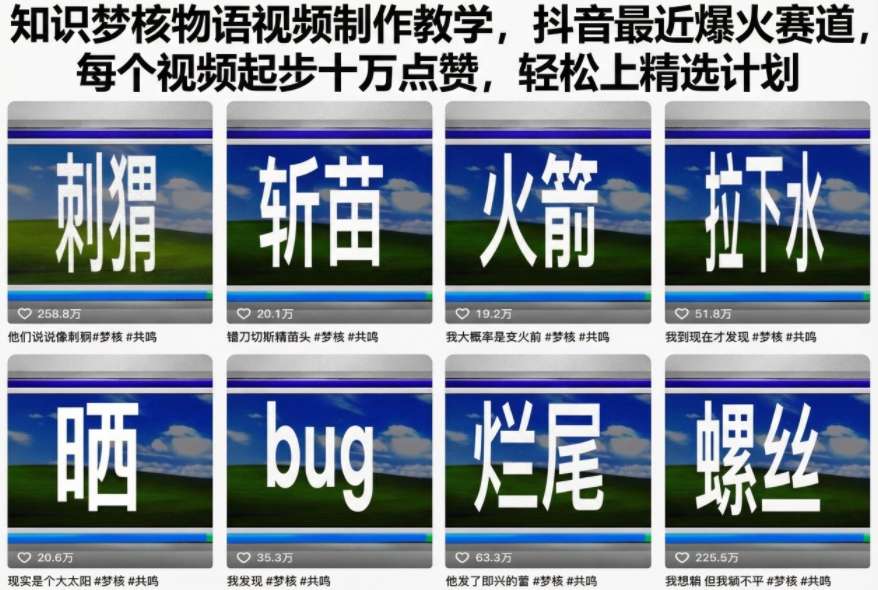 知识梦核物语视频制作教学，抖音最近爆火赛道，每个视频起步十万点赞，轻松上精选计划-赚金金-技能学习分享
