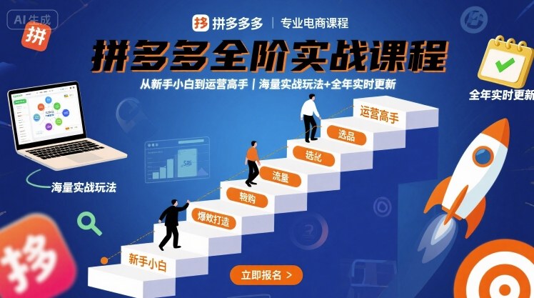 拼多多全阶实战课程，从新手小白到运营高手，海量实战玩法+全年实时更新【2025年10月更新】-赚金金-技能学习分享