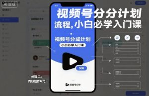 视频号分成计划实操流程，小白必学入门课-赚金金-技能学习分享