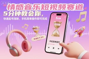 情感音乐短视频赛道，5分钟教会你，快速起号涨粉，手机简单操作即可完成-赚金金-技能学习分享