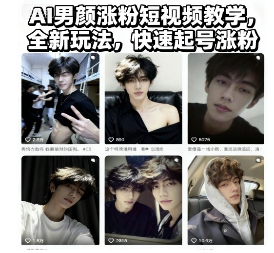AI男颜涨粉短视频教学，全新玩法，快速起号涨粉-赚金金-技能学习分享