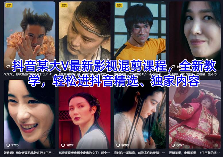 抖音某大V最新影视混剪课程，全新教学，轻松进抖音精选、独家内容-赚金金-技能学习分享